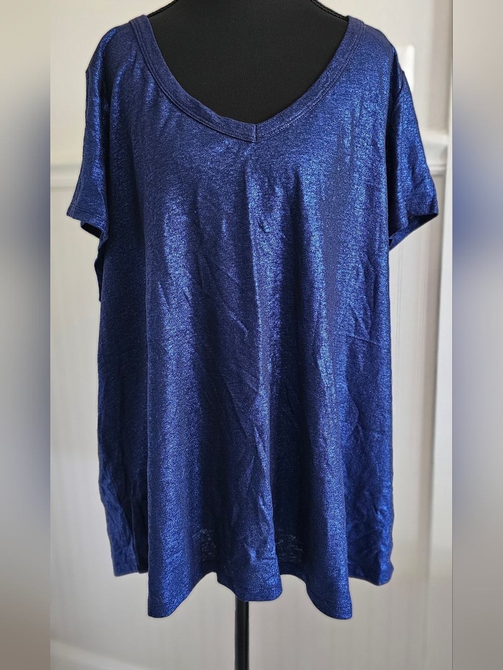 ❤️‍🔥 LEAVING SOON Lane Bryant Metallic V-Neck Short Sleeve Top Blue 22/24 - 3X